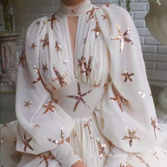 Chiffon Dress off White with Bead Work - Picture 4 of 13